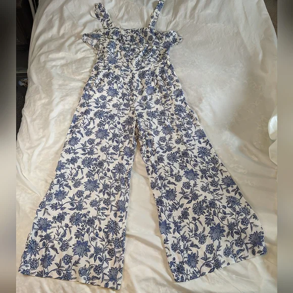 LOFT Blue and White Jumpsuit Romper Ruffled Neckline, 0 - Picture 9 of 11